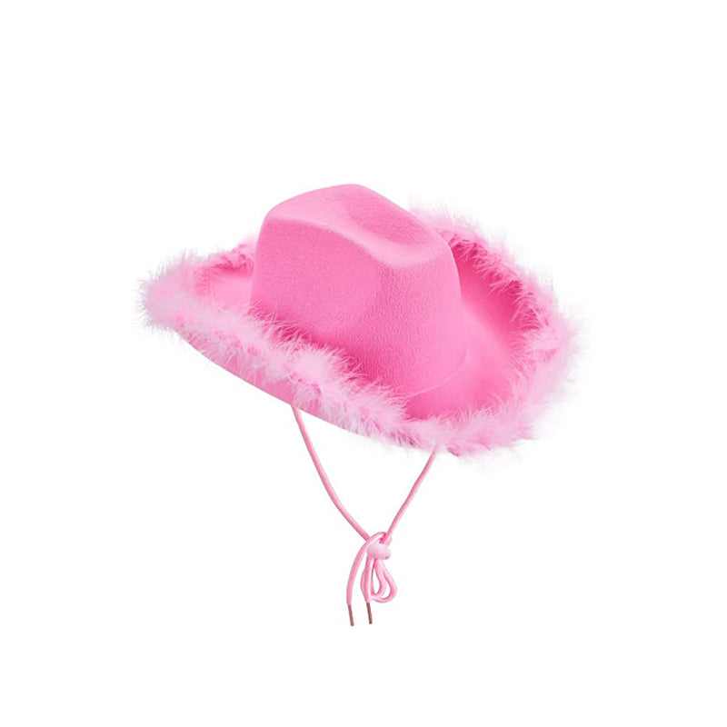 Sombrero de vaquero occidental de plumas rosa